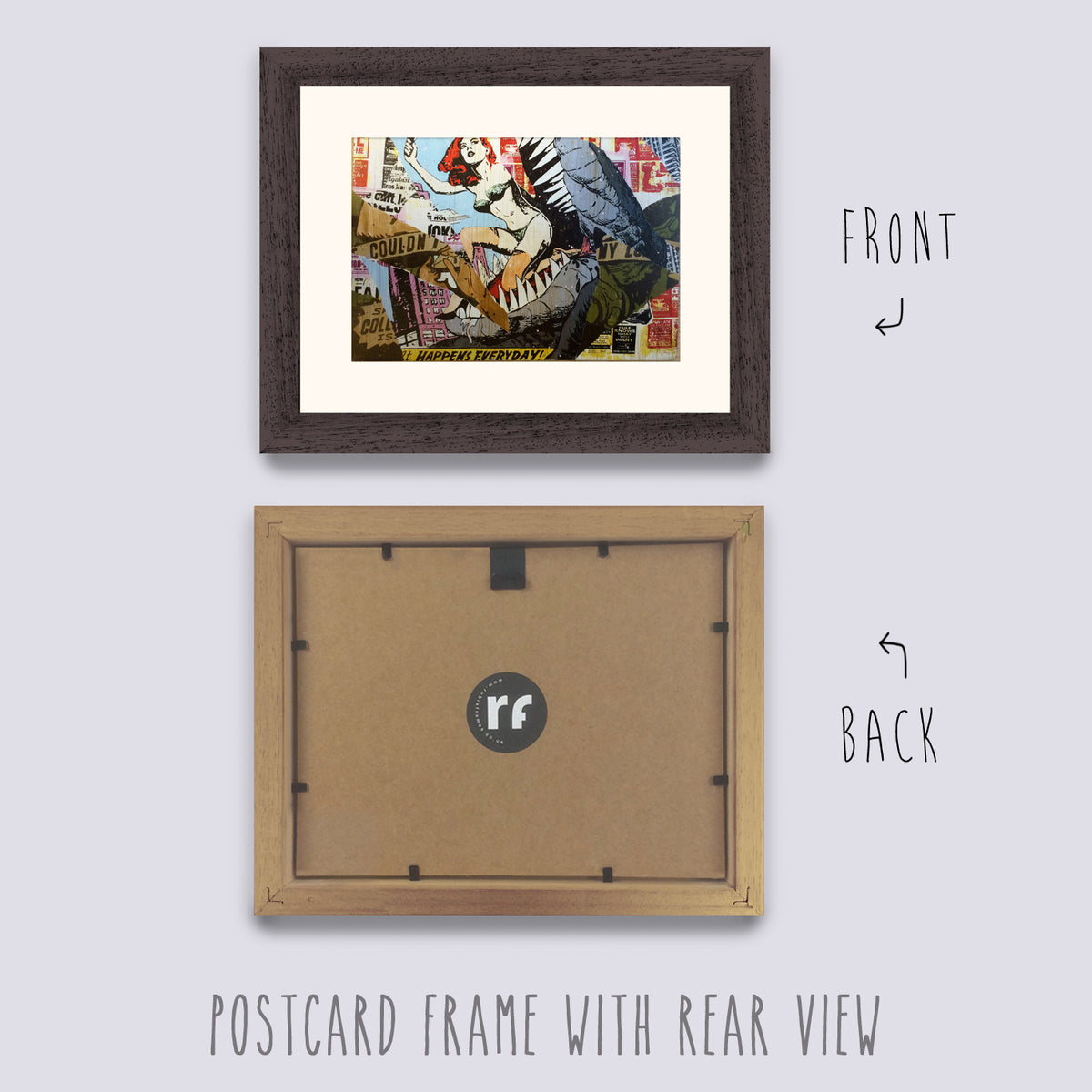 Postcard Picture Frame Wood Black White Colours Rear View Collector RUBIX  FRAMES