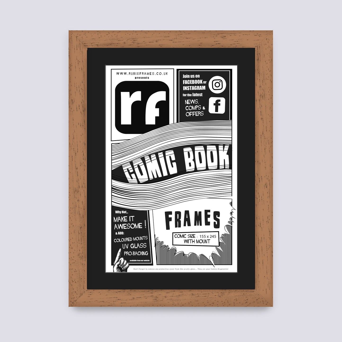 Wood Oak Finish Comic Book Frame