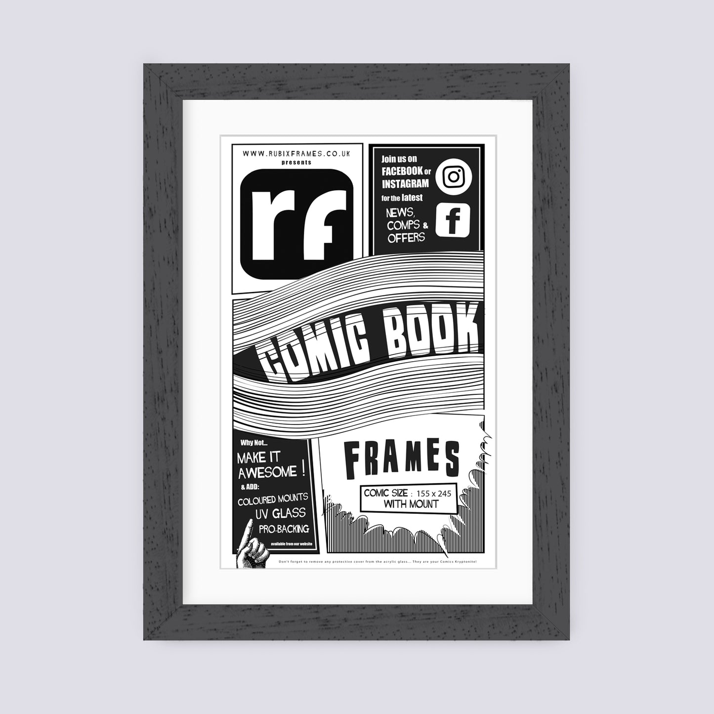 Grey - Dark (Wood Grain) Comic Book Frame