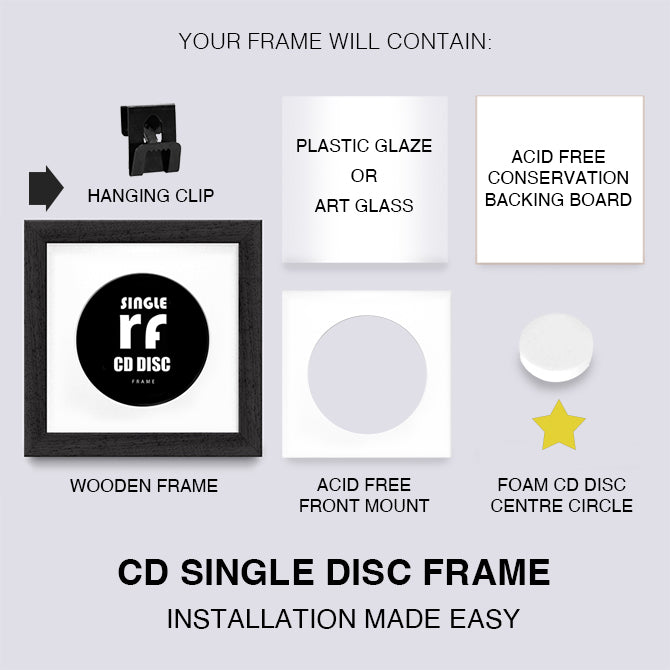 Black (Wood Grain) CD Single 'Cover or Disc' Frame