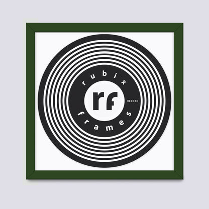 Dark green handmade vinyl record wood frame with white mount