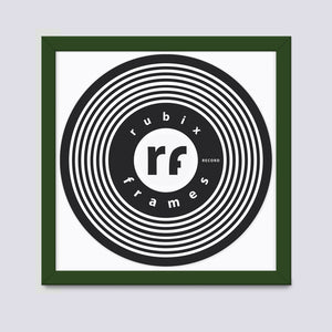 Dark green handmade vinyl record wood frame with white mount
