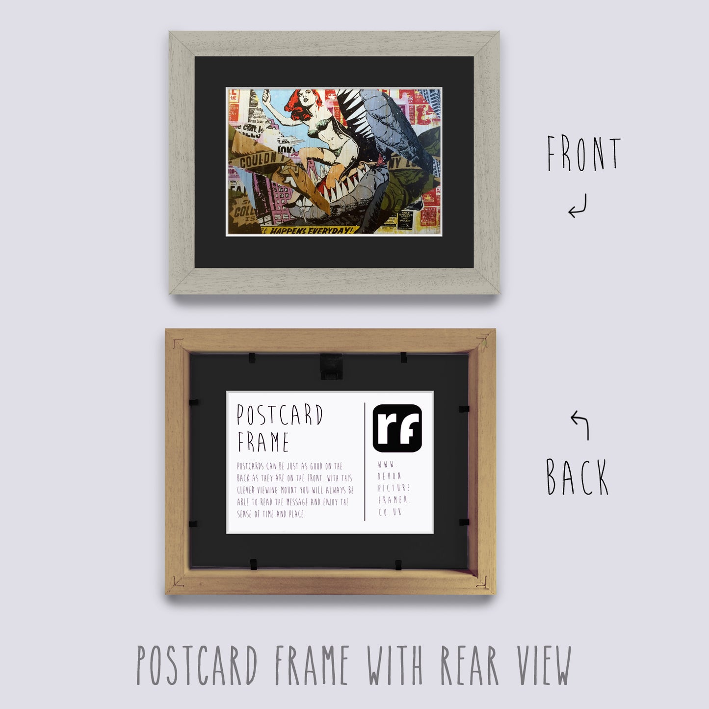Grey - Light (Wood Grain) Postcard Picture Frame