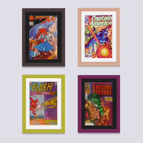 red comic book frame for marvel and dc comics