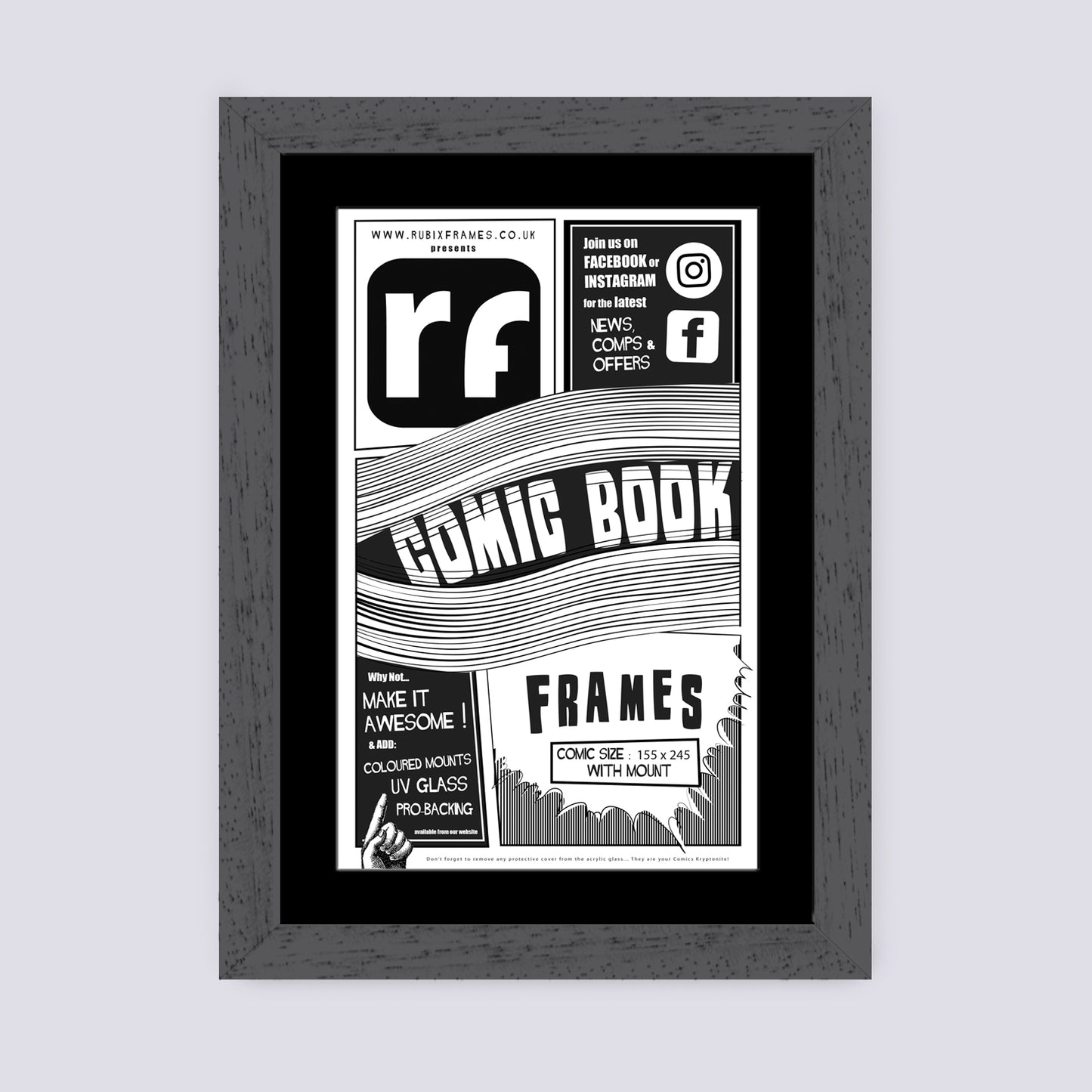 Grey - Dark (Wood Grain) Comic Book Frame