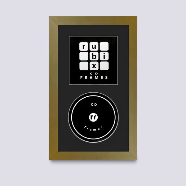 gold cd and cover picture frame with black mount