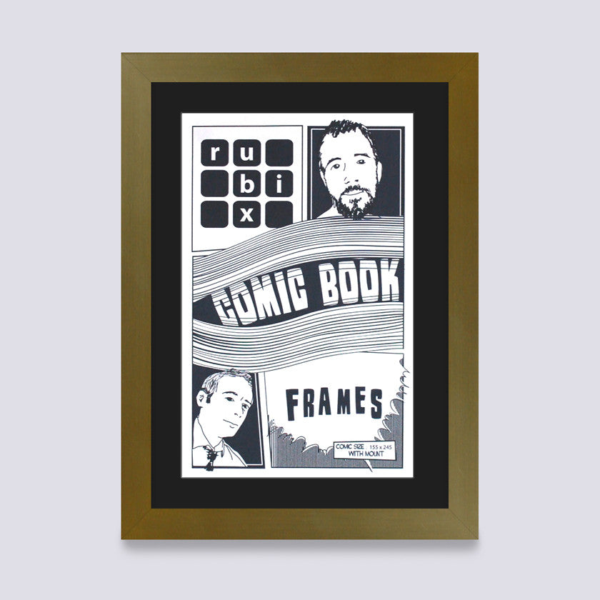 gold comic book frame with black mount handmade in UK with wood mouldings