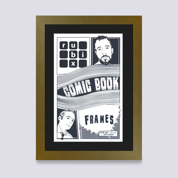 gold comic book frame with black mount handmade in UK with wood mouldings