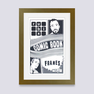 gold comic book frame with white mount handmade in the uk with wood mouldings