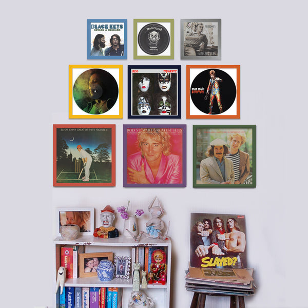 designer vinyl record frames in various colours