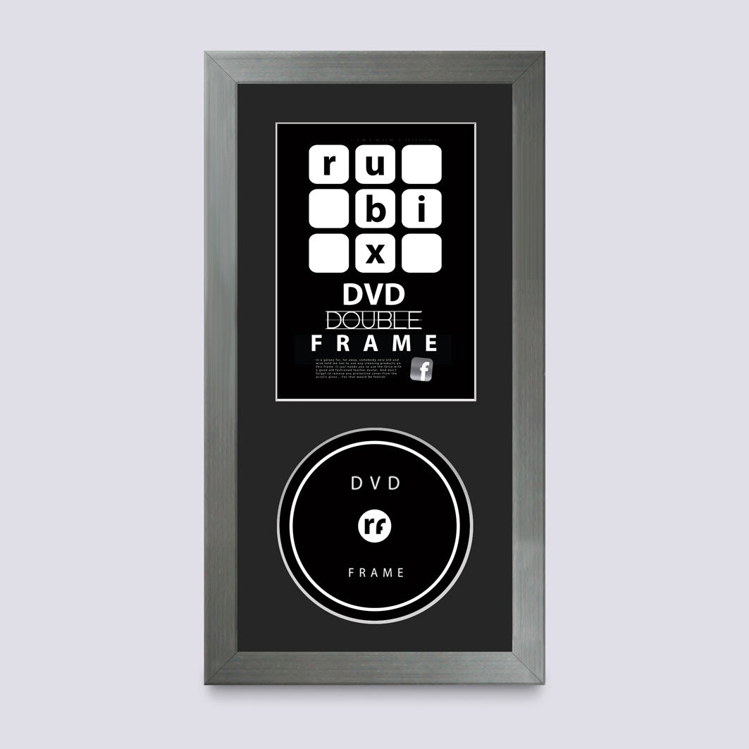 silver dvd and cover frame with black mount