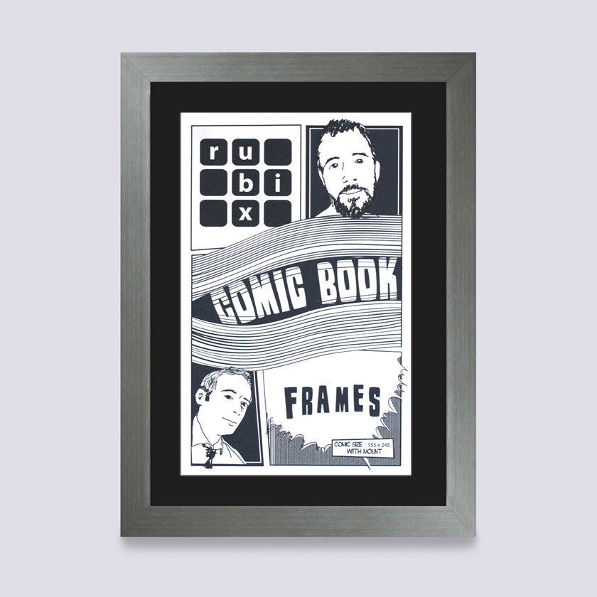 silver comic book frame with black mount handmade in UK with wood mouldings