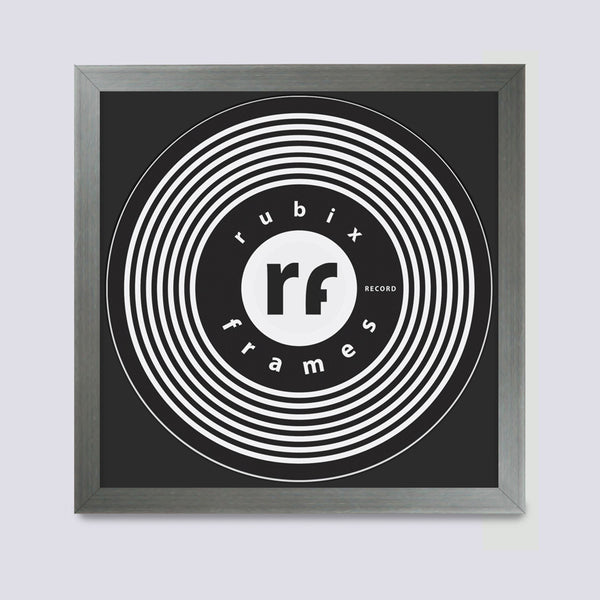 silver vinyl record frame handmade from wood in the UK with black mount