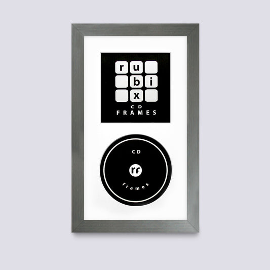 silver cd cover and disc frame with white mount